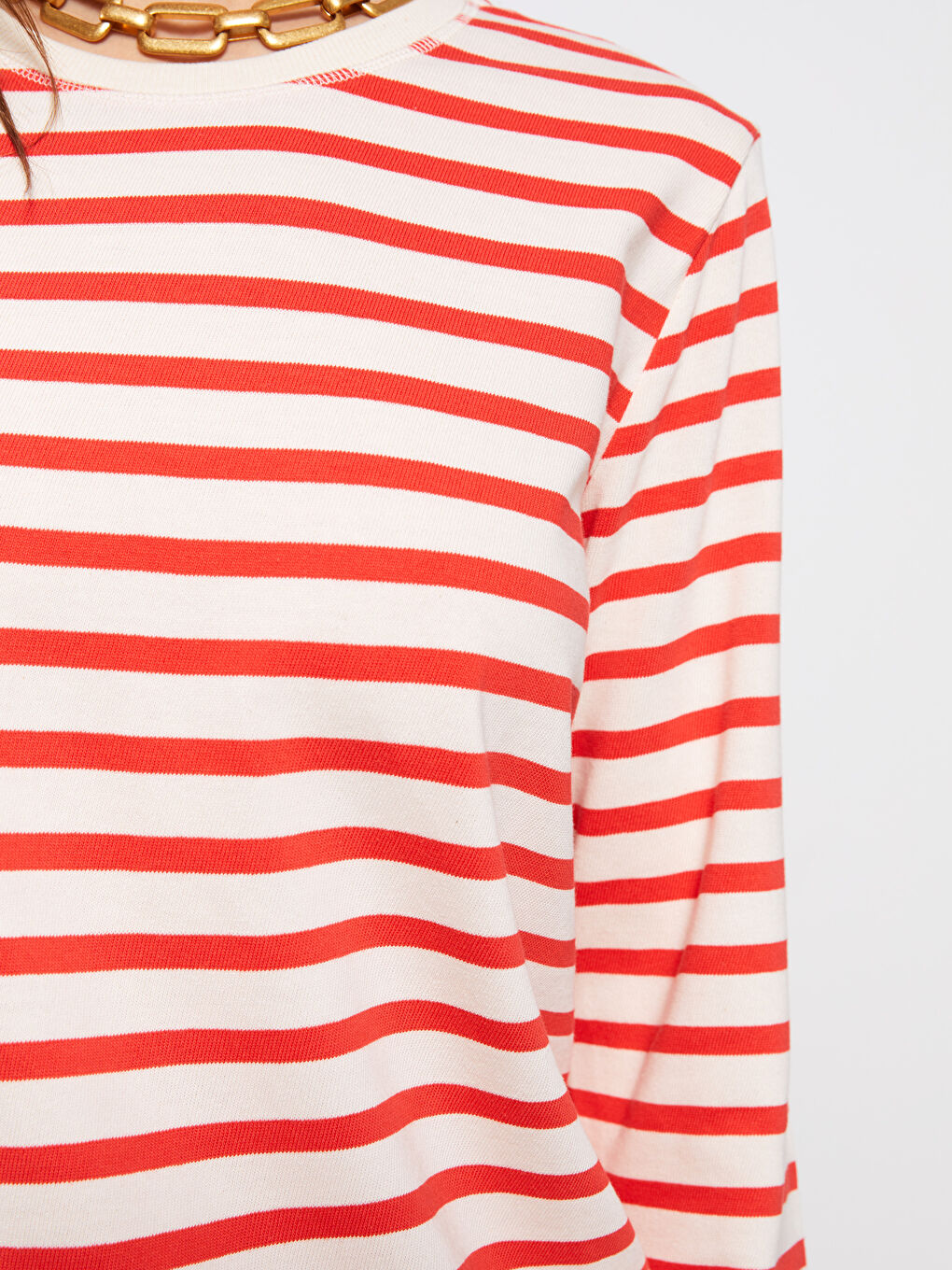 Crew Neck Striped Long Sleeve Cotton Women's Tunic-3