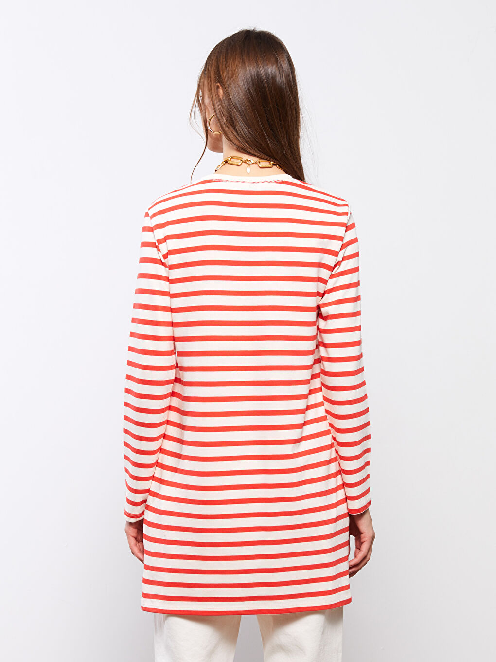 Crew Neck Striped Long Sleeve Cotton Women's Tunic-4