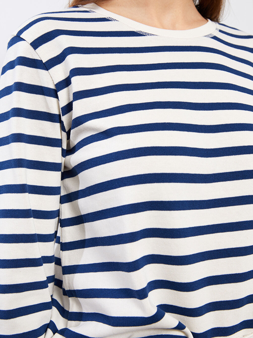 Mavi Bisiklet Yaka Çizgili Uzun Kollu Pamuklu Kadın Tunik-3