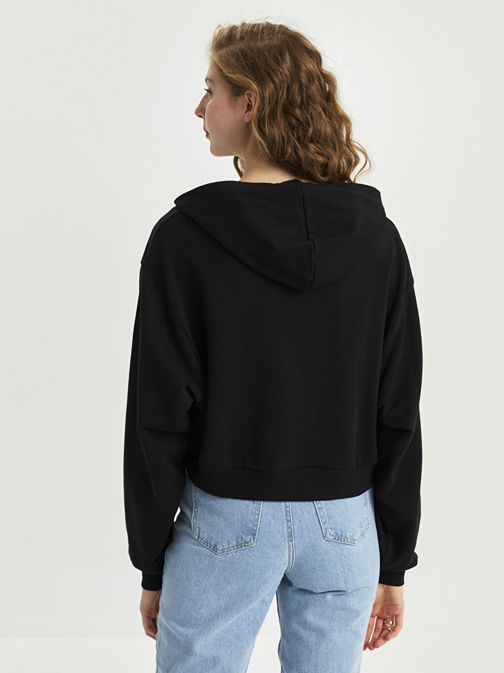 XSIDE Yeni Siyah Düz Uzun Kollu Kadın Hoodie - 5