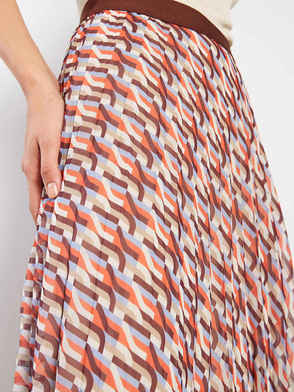 Karışık Beli Lastikli Desenli Şifon Kadın Pileli Etek-3