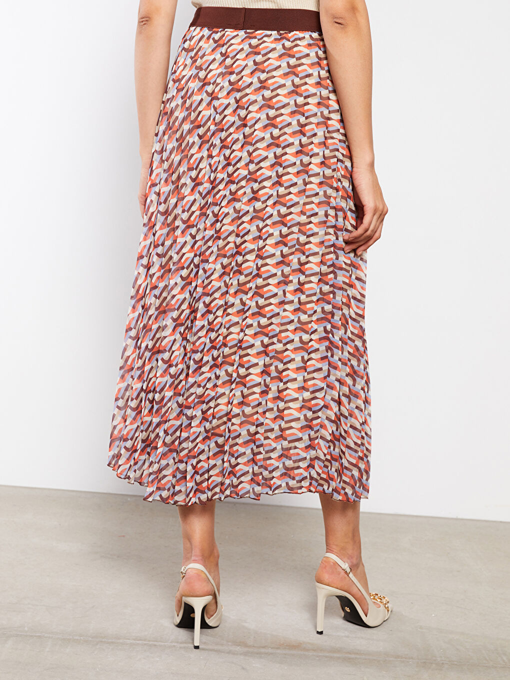 Karışık Beli Lastikli Desenli Şifon Kadın Pileli Etek-5