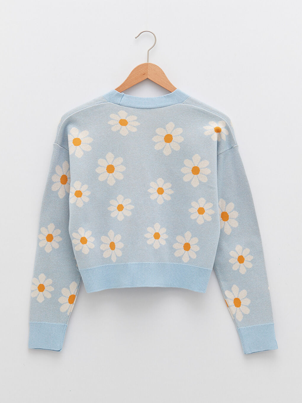 Mavi V Yaka Çiçekli Kadın Triko Hırka-6