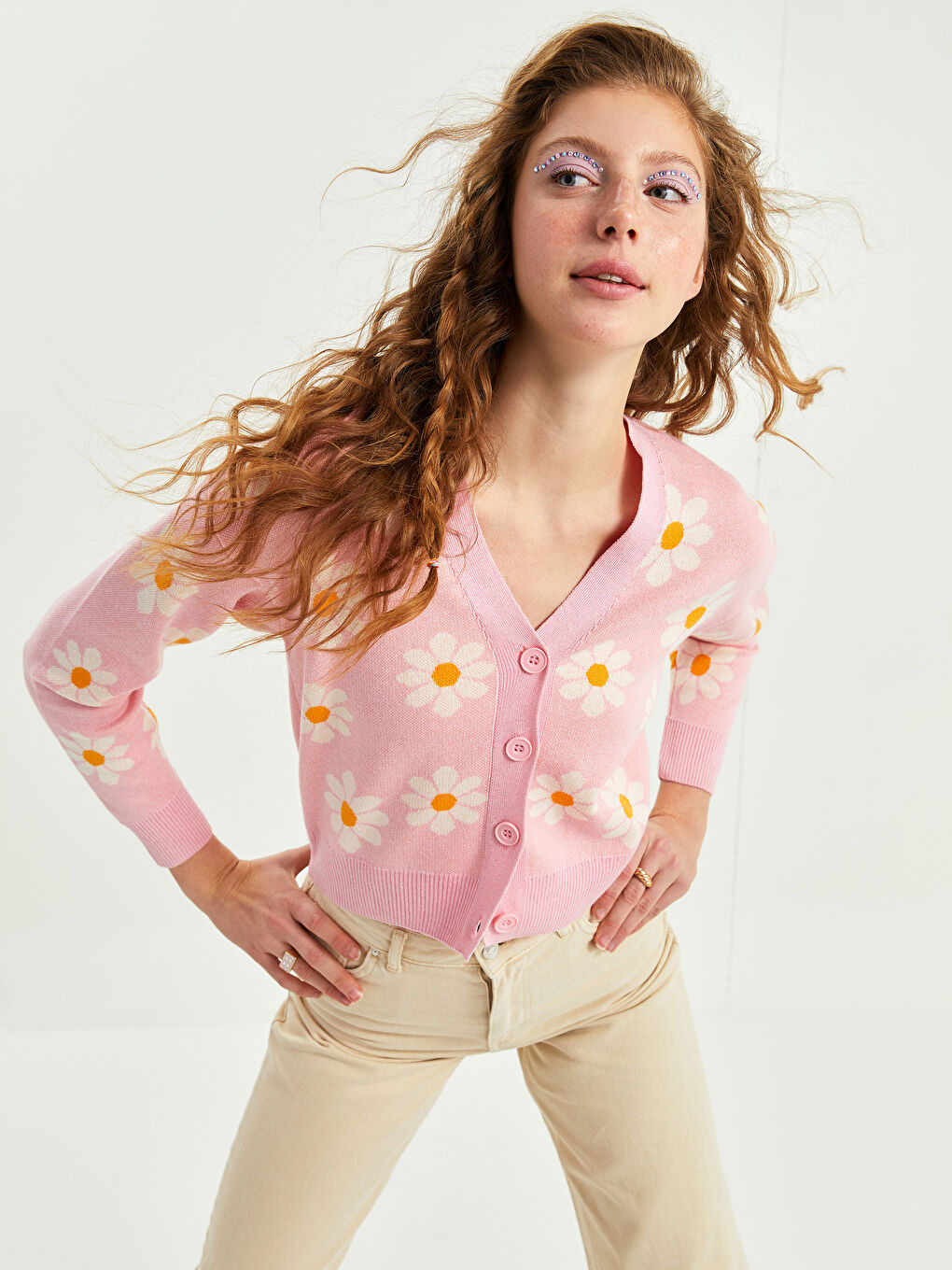 V Neck Floral Women's Knitwear Cardigan-1