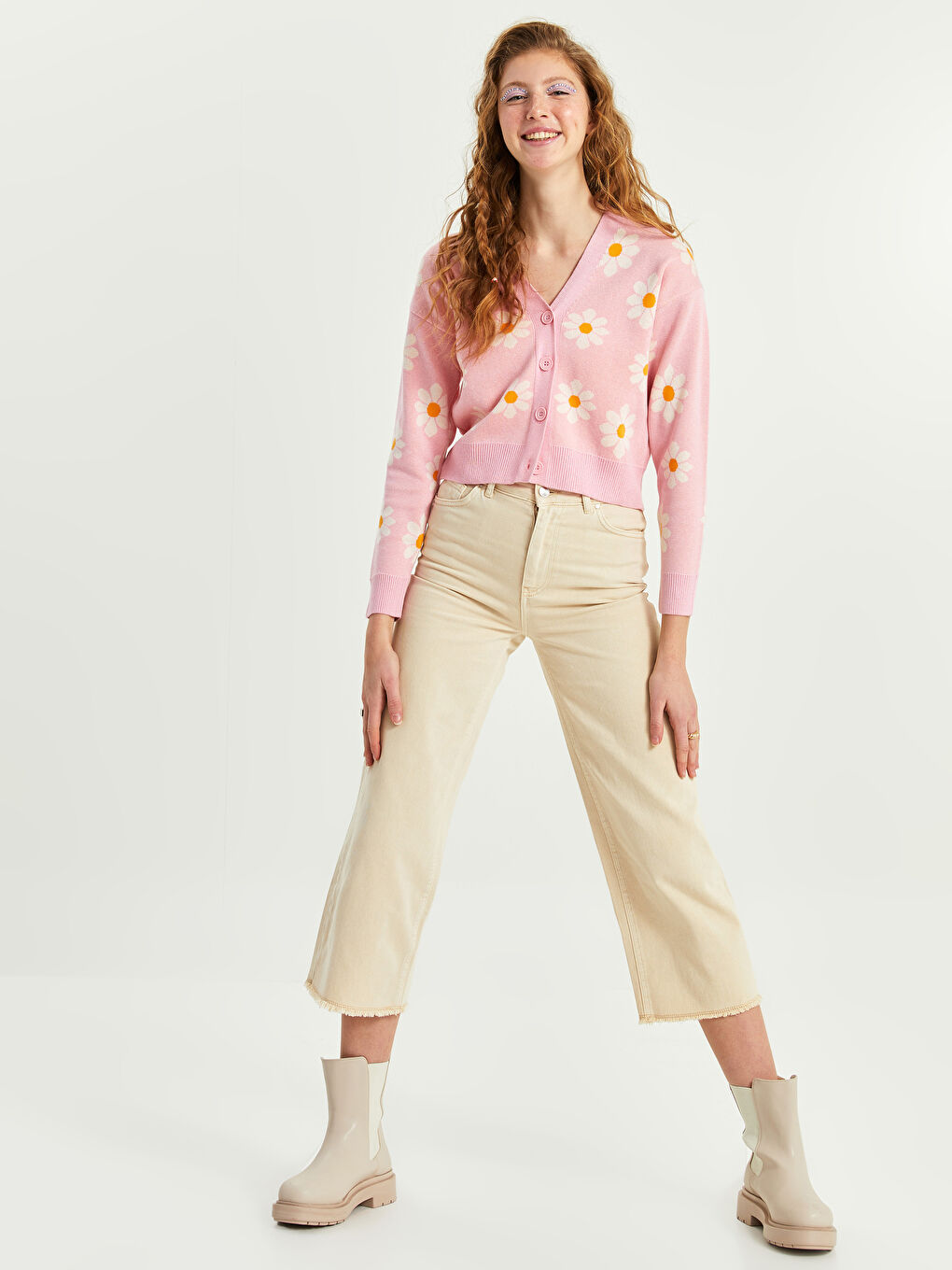 V Neck Floral Women's Knitwear Cardigan-4