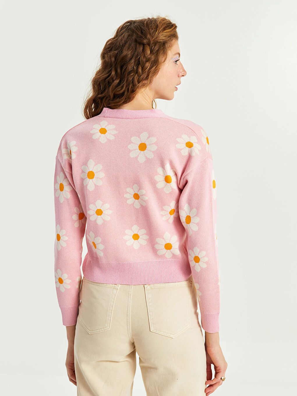 V Neck Floral Women's Knitwear Cardigan-5