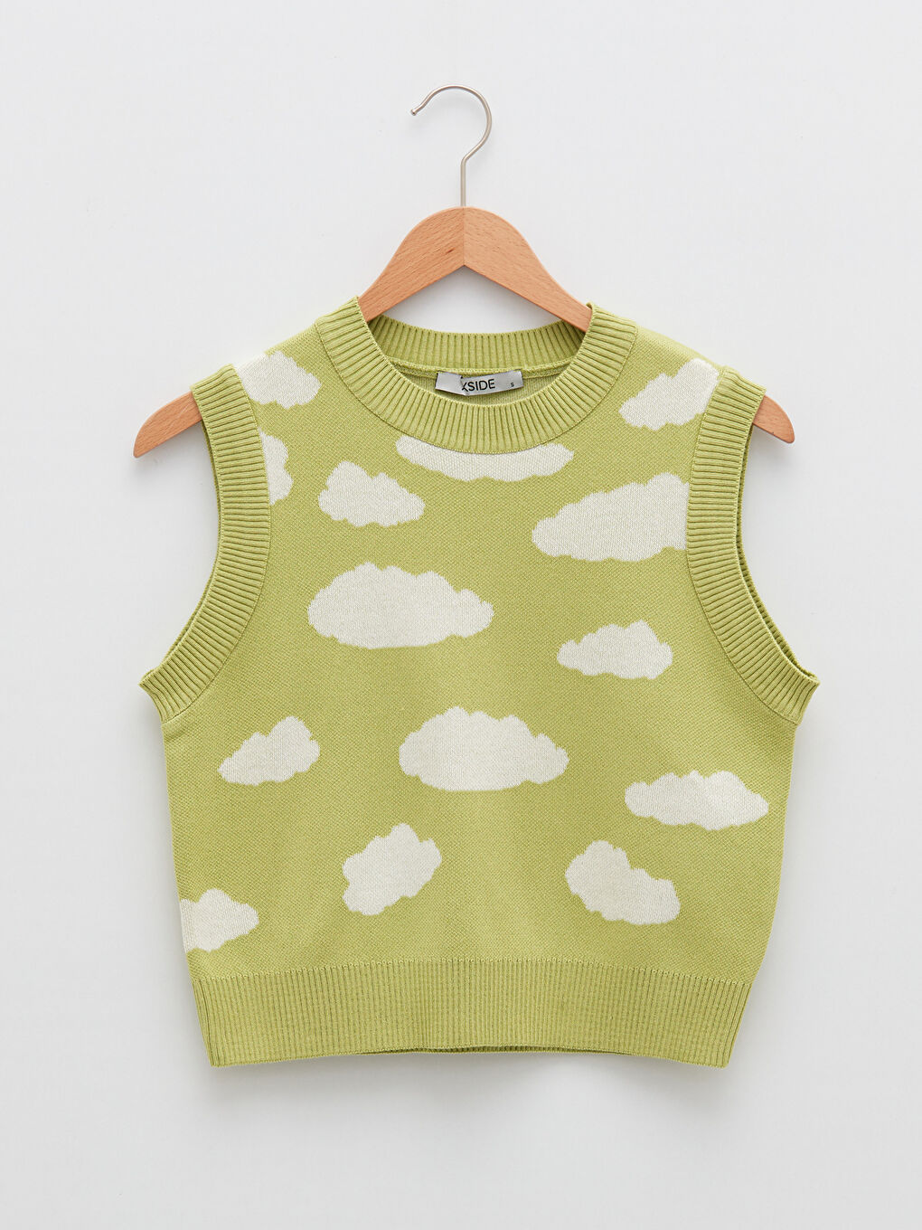 Yeşil Bisiklet Yaka Desenli Kadın Triko Süveter-6