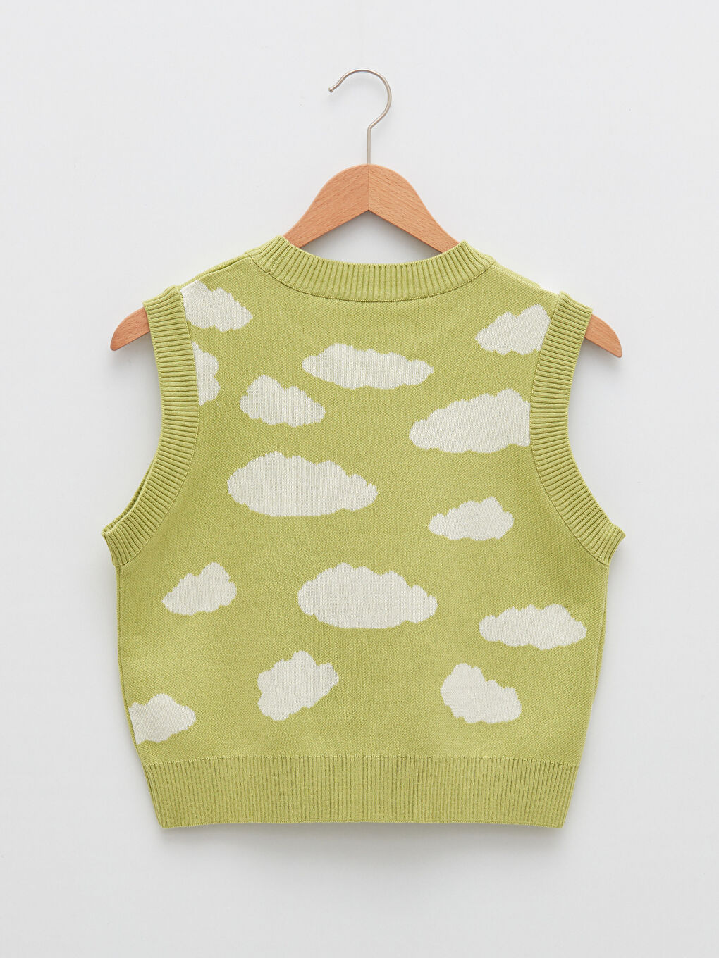 Yeşil Bisiklet Yaka Desenli Kadın Triko Süveter-7