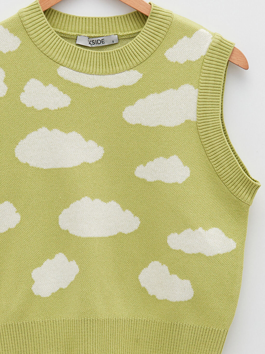 Yeşil Bisiklet Yaka Desenli Kadın Triko Süveter-8