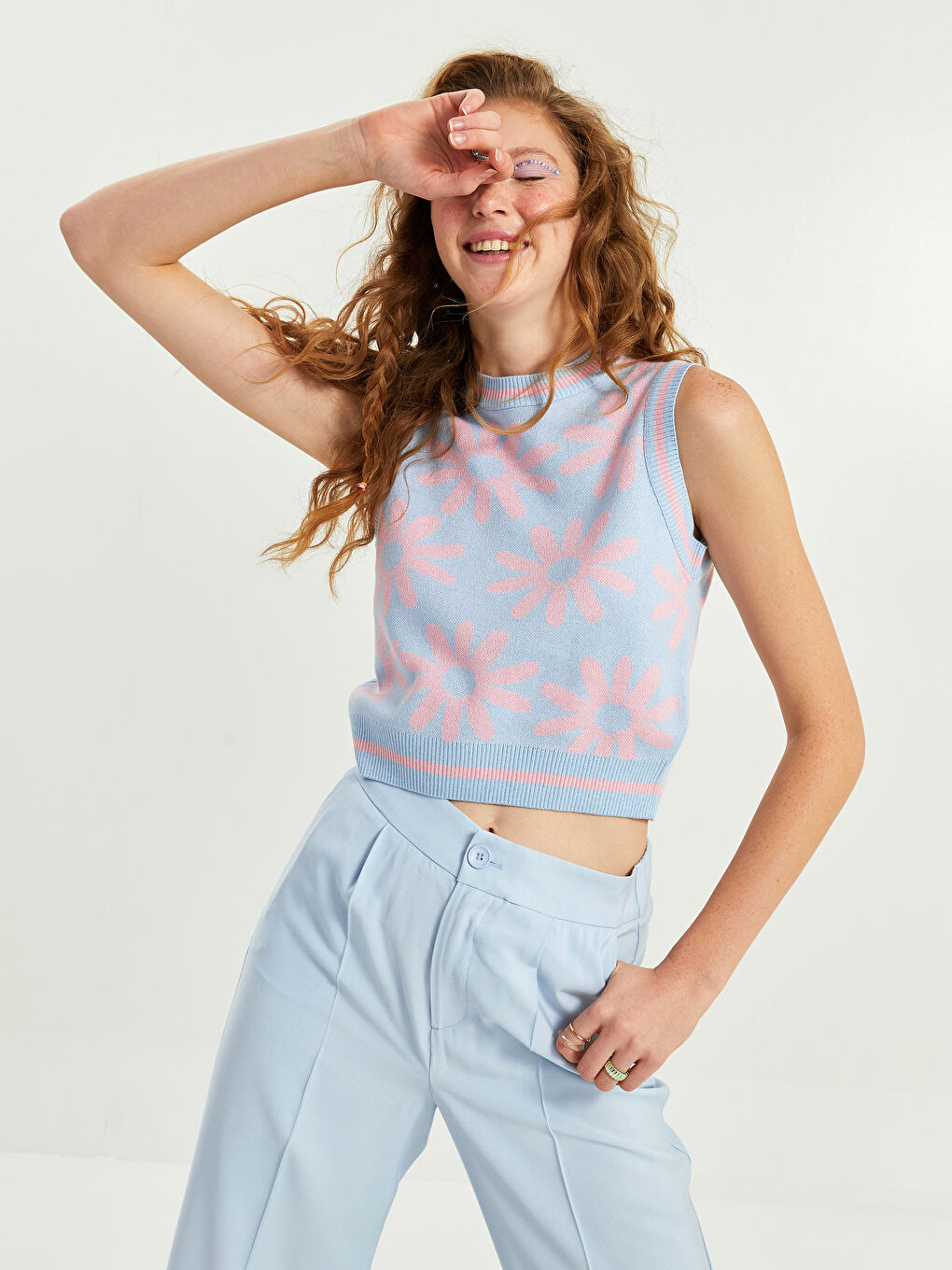 Mavi Bisiklet Yaka Desenli Kadın Triko Süveter-2