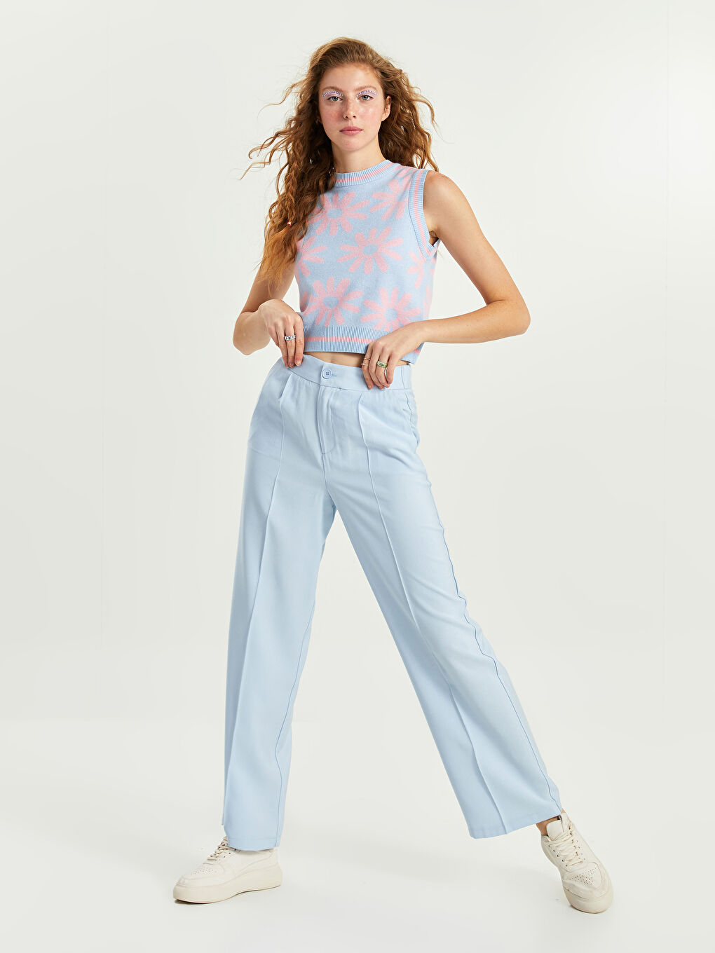 Mavi Bisiklet Yaka Desenli Kadın Triko Süveter-5