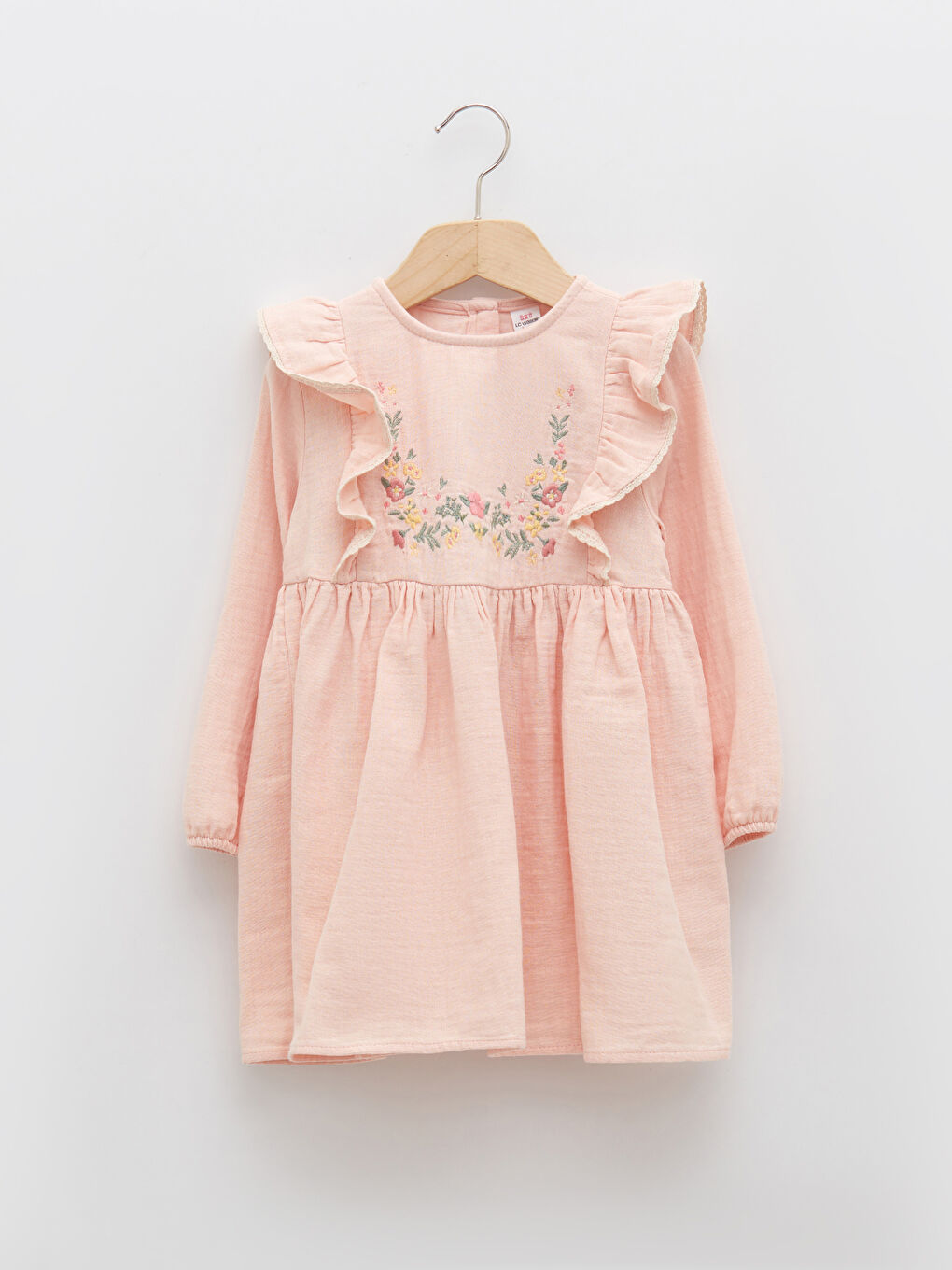 Pembe Bisiklet Yaka Uzun Kollu Baskılı Kız Bebek Elbise