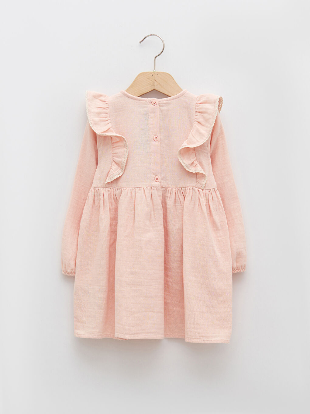 Pembe Bisiklet Yaka Uzun Kollu Baskılı Kız Bebek Elbise-1