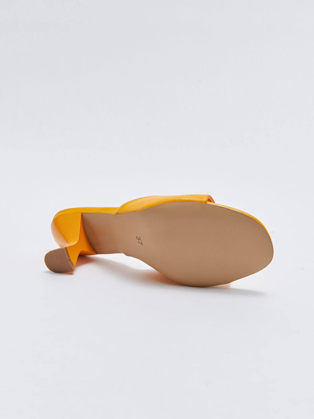 Turuncu Deri Görünümlü Tek Bantlı Topuklu Kadın Terlik-3