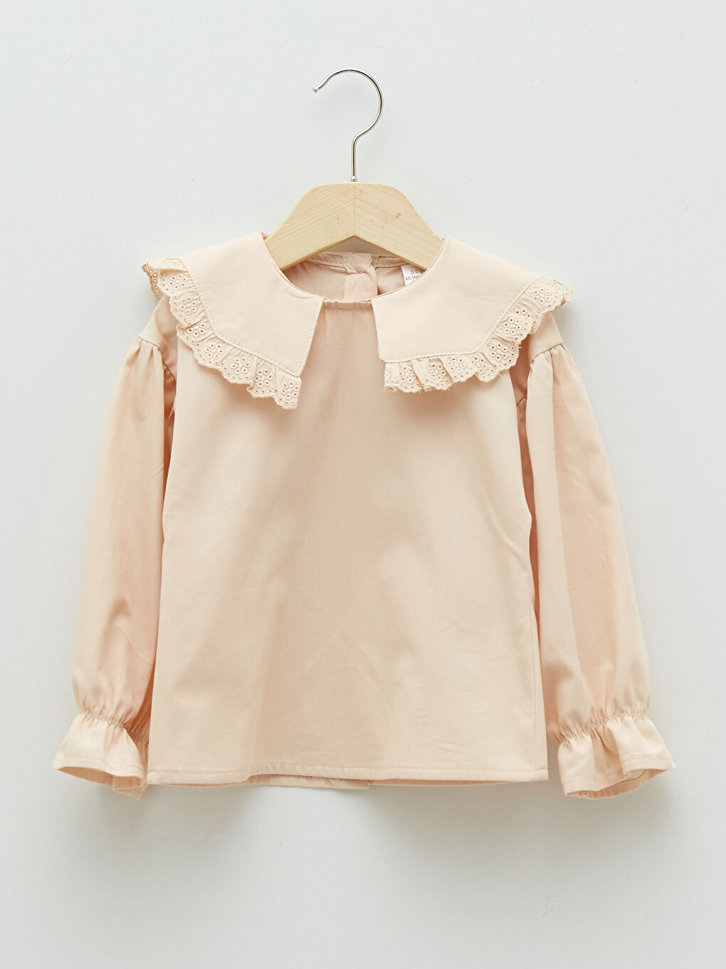 Bej Bebe Yaka Uzun Kollu Basic Pamuklu Kız Bebek Bluz-2