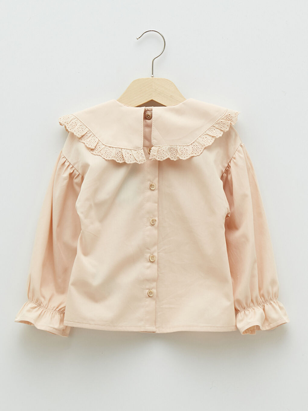 Bej Bebe Yaka Uzun Kollu Basic Pamuklu Kız Bebek Bluz-3