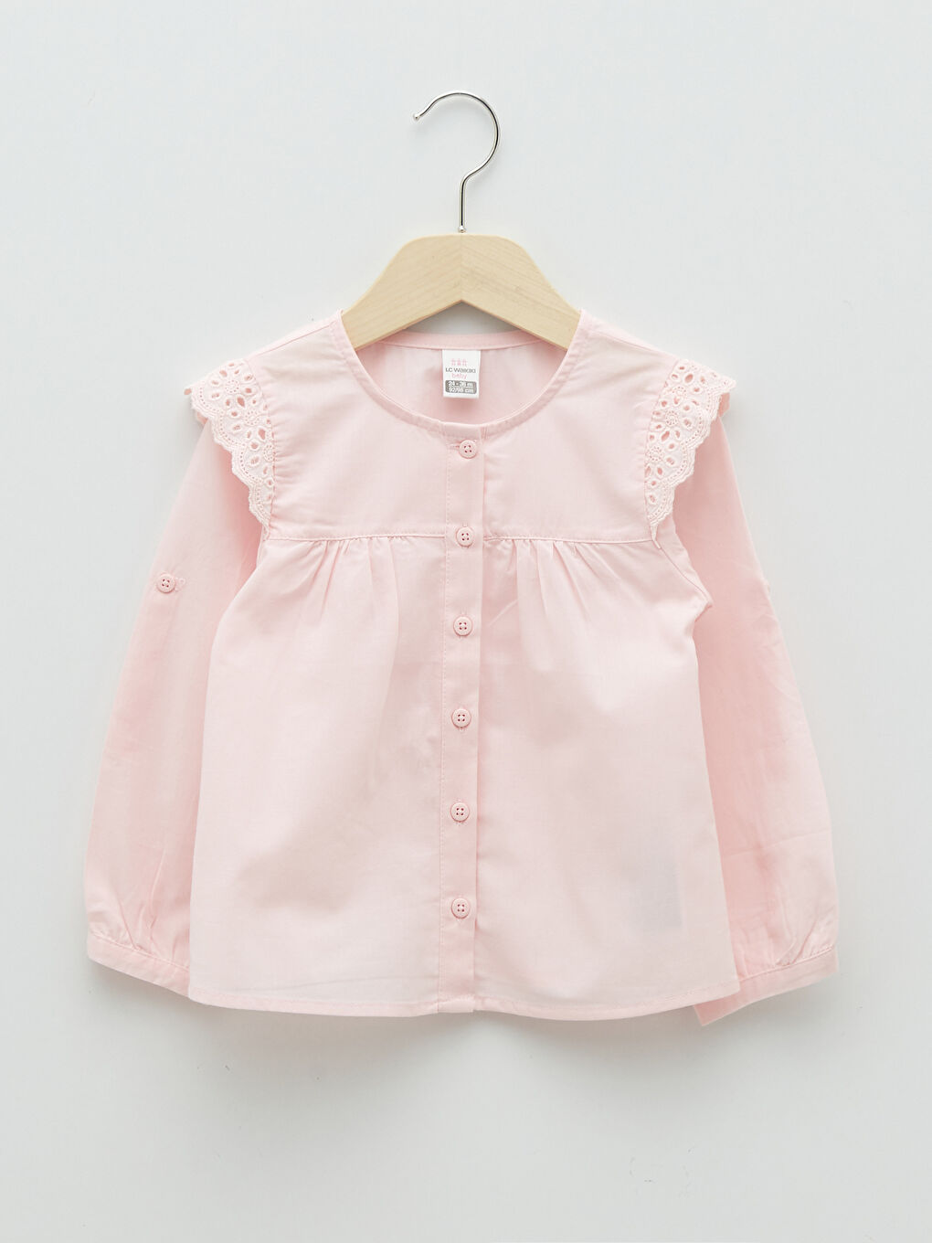 قميص بناتي رضيع كم طويل بياقة دائرية سادة