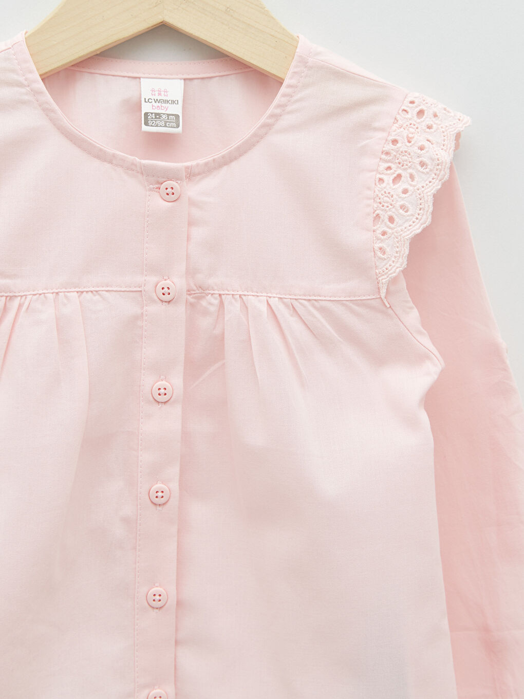 قميص بناتي رضيع كم طويل بياقة دائرية سادة-2