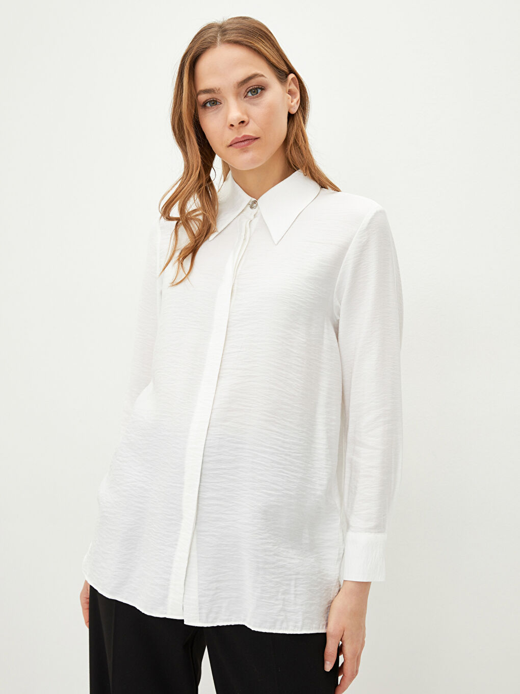 Buttoned Regular Long Sleeve Poplin Women's Shirt