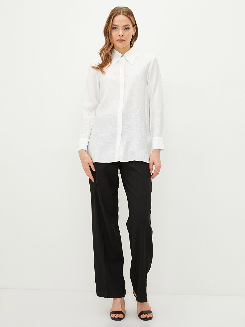 Buttoned Regular Long Sleeve Poplin Women's Shirt-1