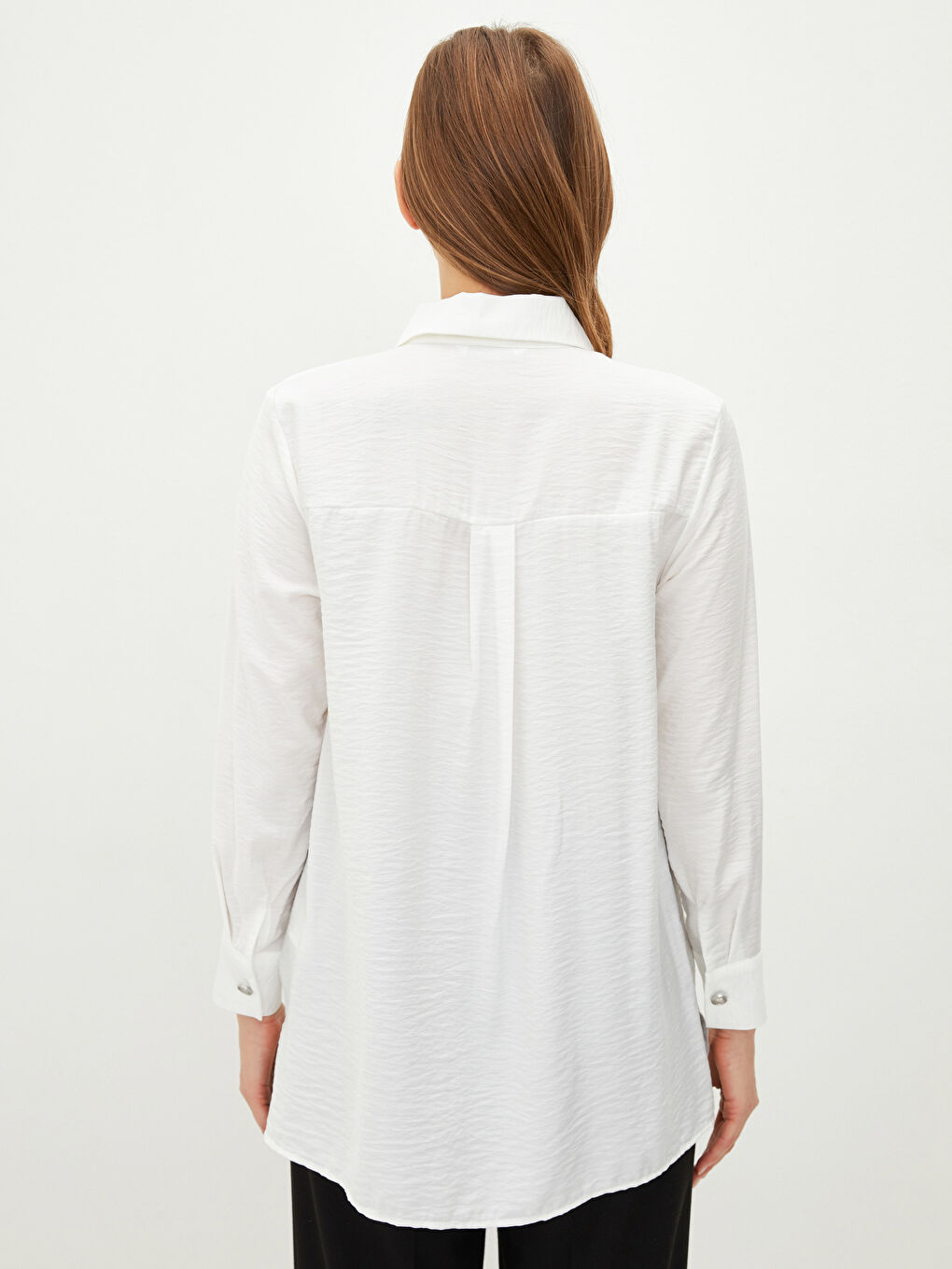 Buttoned Regular Long Sleeve Poplin Women's Shirt-4