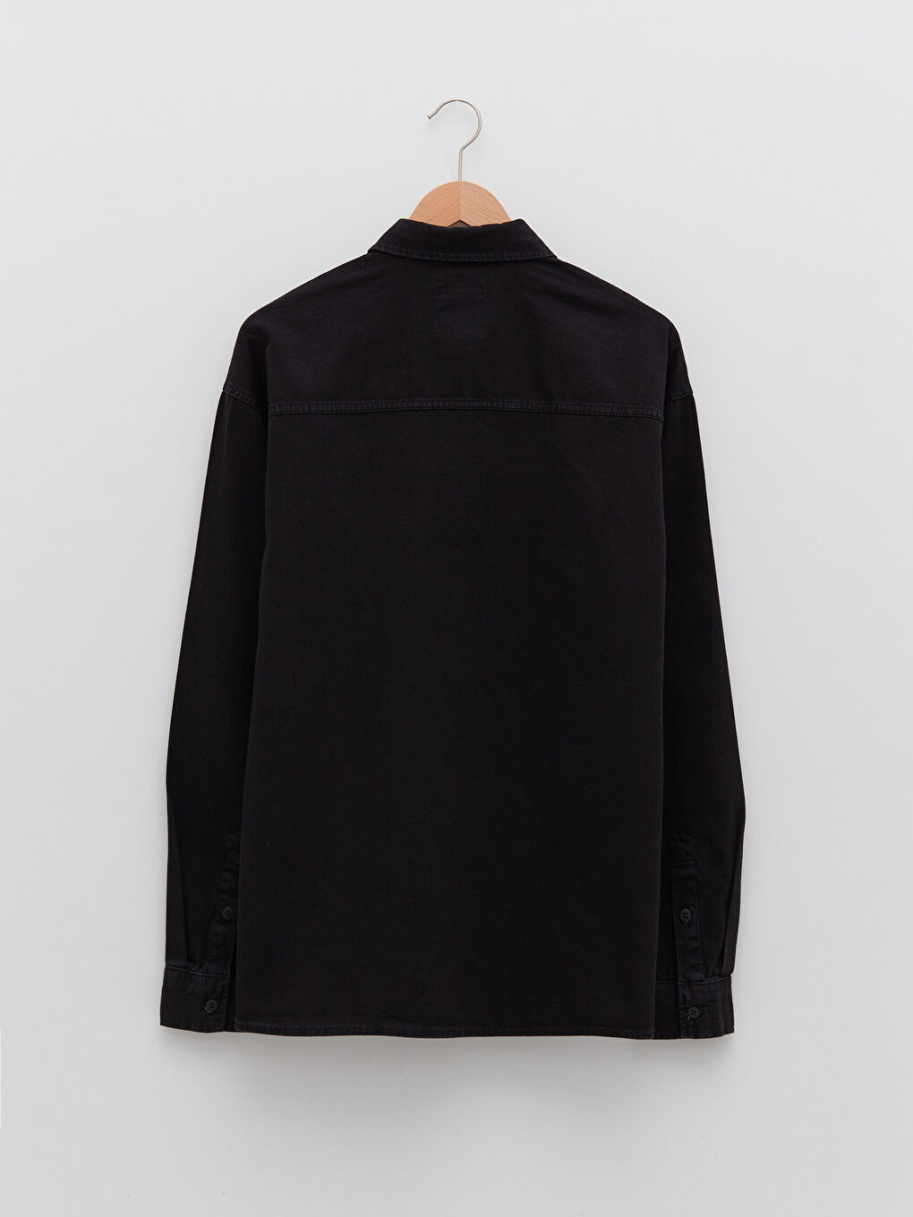 Овърсайз дънкова риза с дълъг ръкав за мъже-1