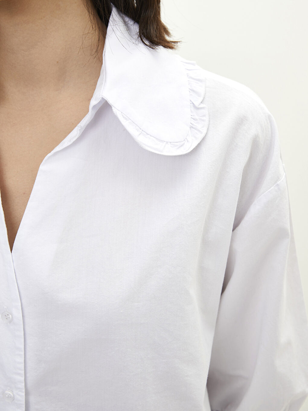 Front Button Closure Plain Oversize Poplin Women's Shirt-7