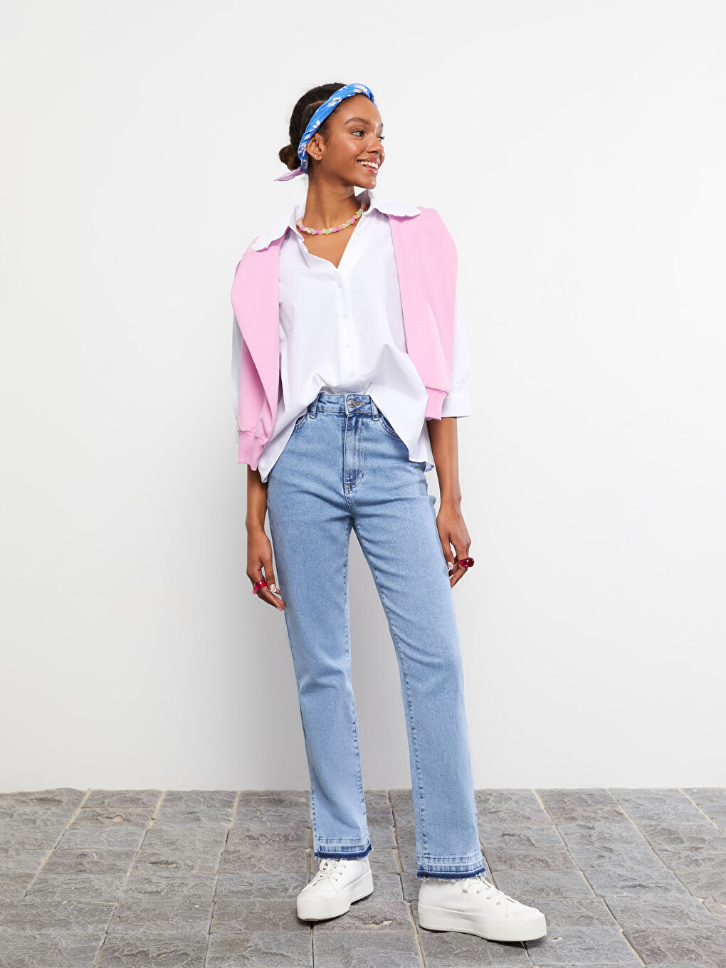 Front Button Closure Plain Oversize Poplin Women's Shirt