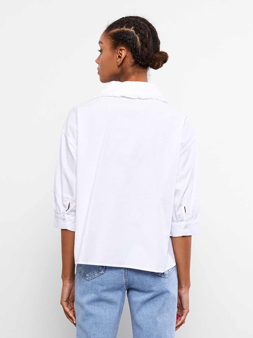 Front Button Closure Plain Oversize Poplin Women's Shirt-8