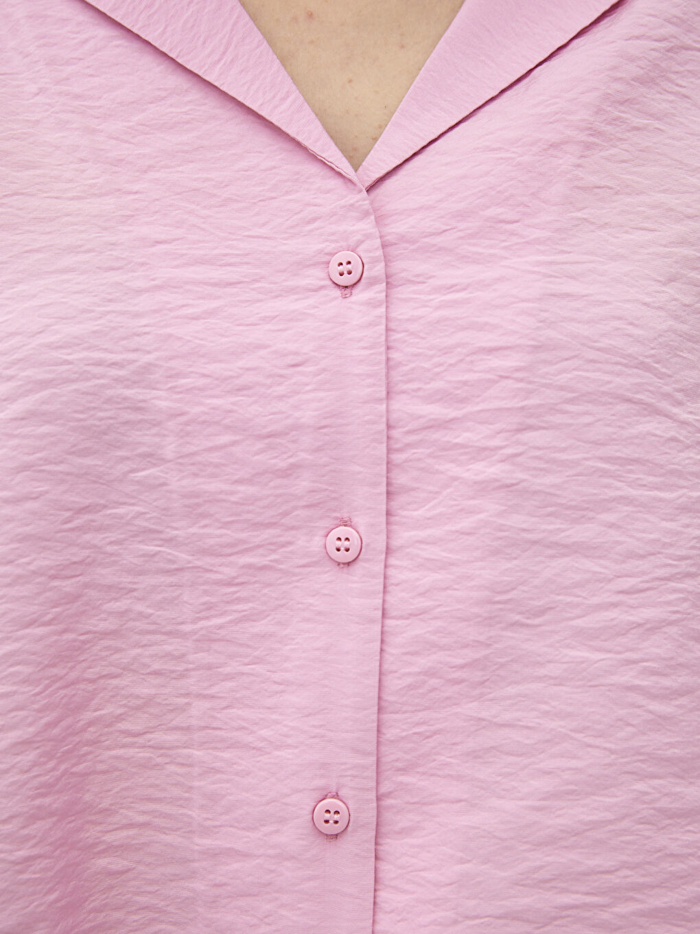 Pembe Önden Düğme Kapamalı Düz Uzun Kollu Poplin Kadın Gömlek-7