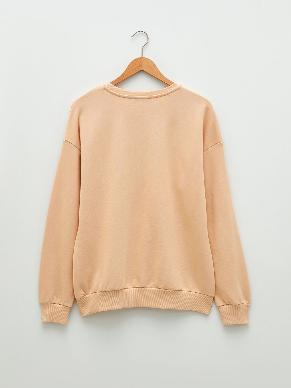 Bej Bisiklet Yaka Yazı Baskılı Uzun Kollu Kadın Sweatshirt-7