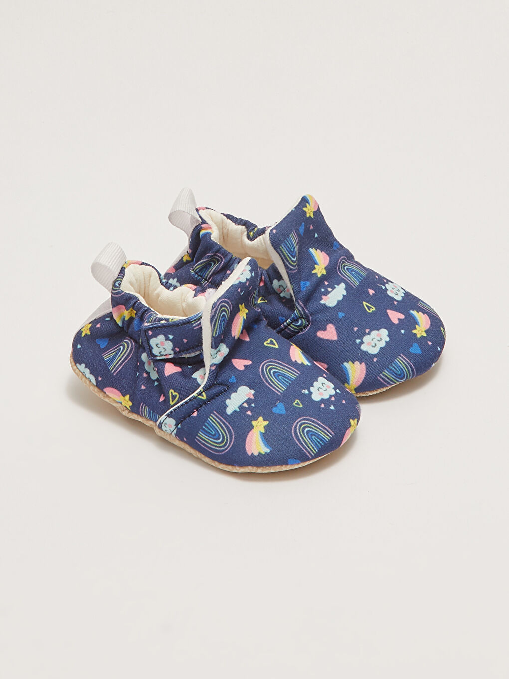 Lacivert Pamuk Astarlı Baskılı Cırt Cırtlı Kız Bebek Yürüme Öncesi Ayakkabı