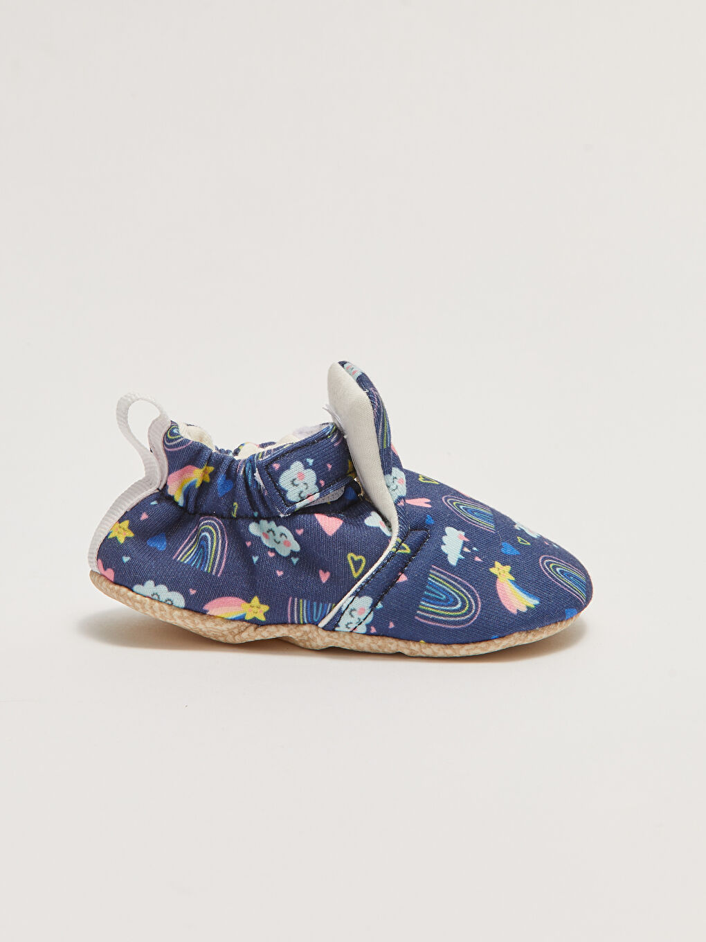 Lacivert Pamuk Astarlı Baskılı Cırt Cırtlı Kız Bebek Yürüme Öncesi Ayakkabı-1