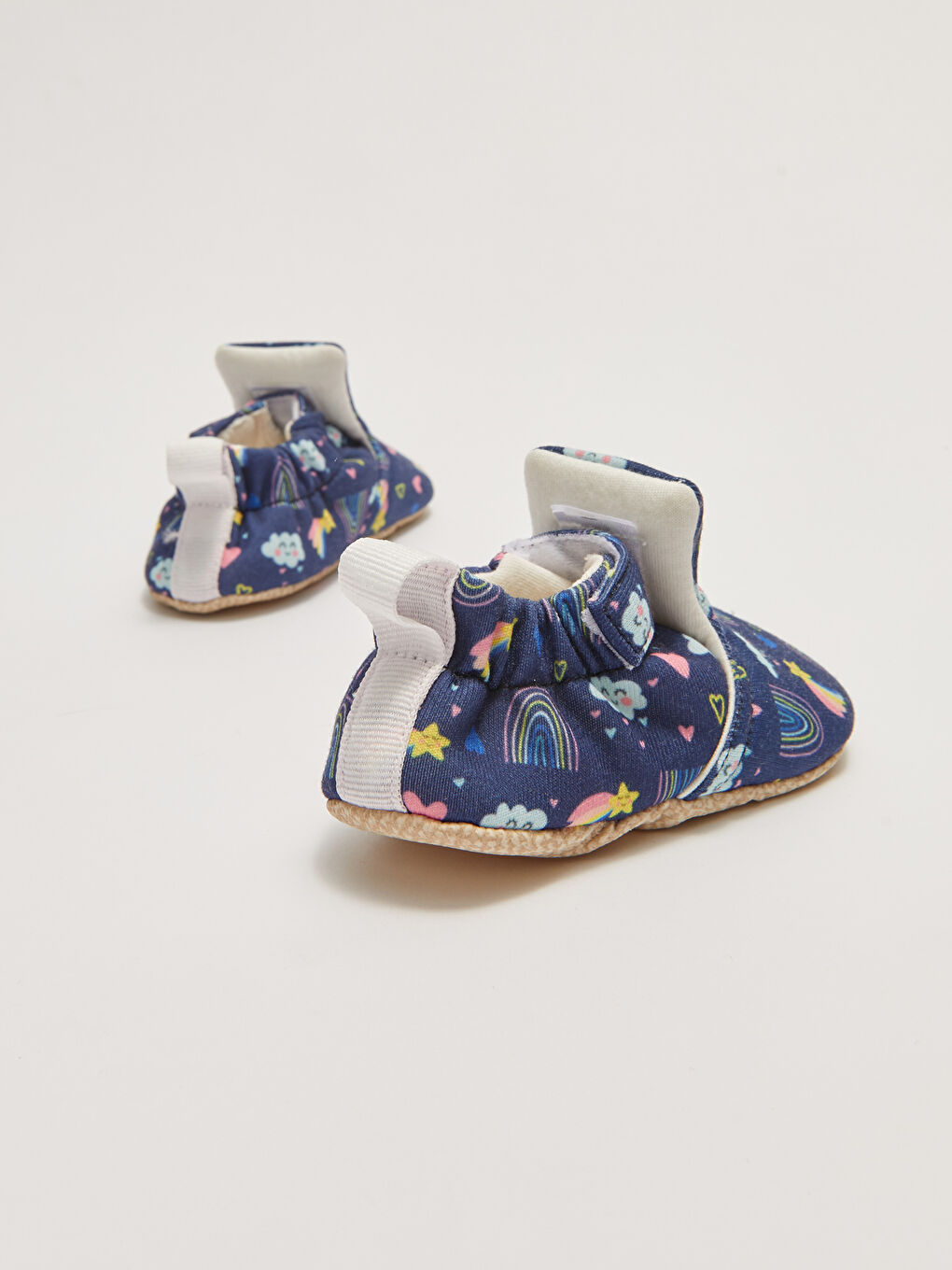 Lacivert Pamuk Astarlı Baskılı Cırt Cırtlı Kız Bebek Yürüme Öncesi Ayakkabı-4