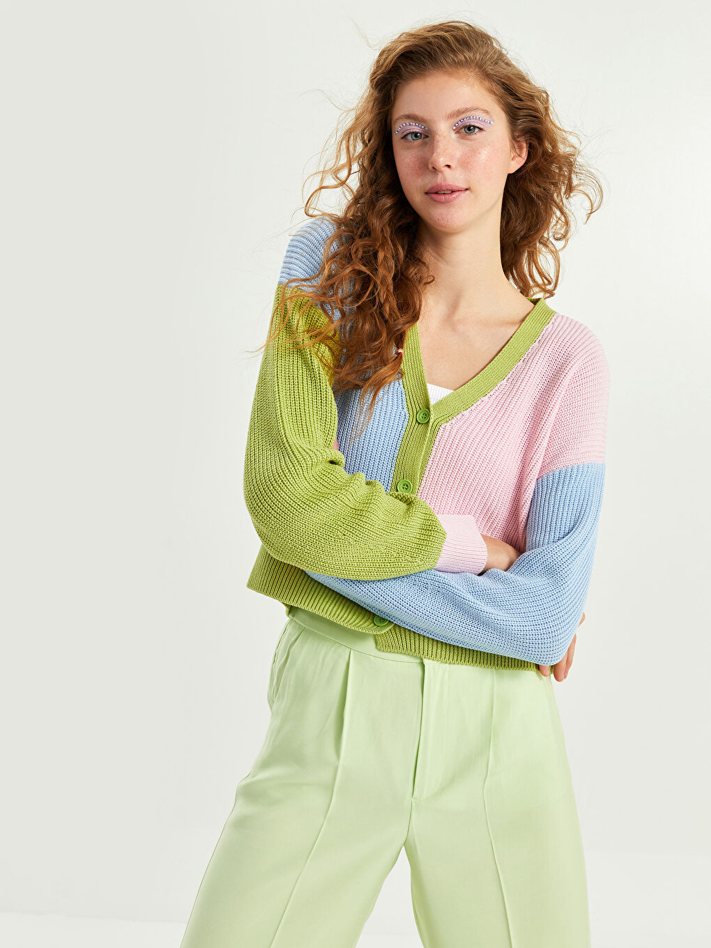 V Neck Color Block Long Sleeve Women's Knitwear Cardigan-1