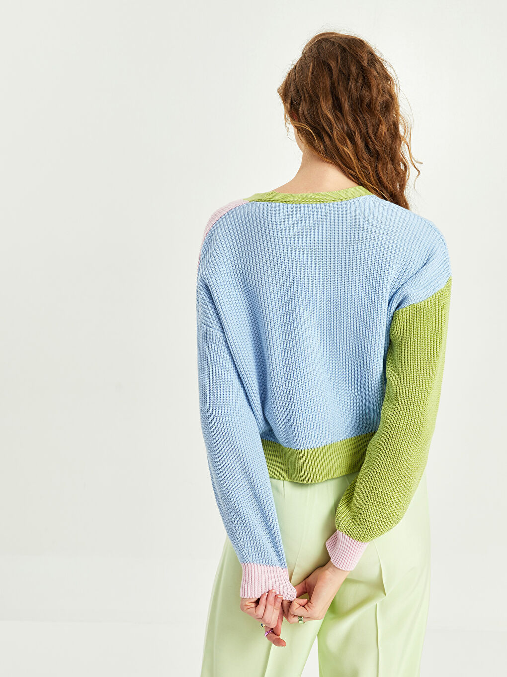 V Neck Color Block Long Sleeve Women's Knitwear Cardigan-4