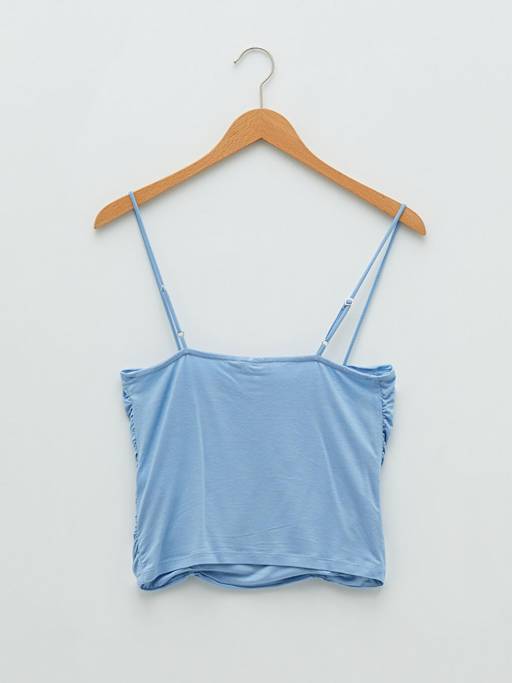 Mavi Kare Yaka Askılı Büzgü Detaylı Kadın Crop-6