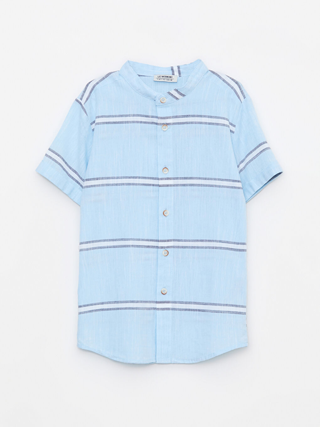 Grandad Collar Striped Short Sleeve Poplin Boy's Shirt