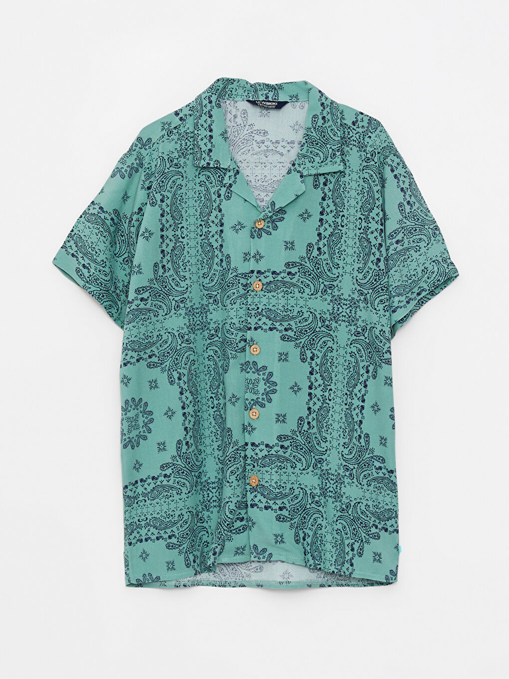 Yeşil Desenli Kısa Kollu Viskon Erkek Çocuk Gömlek
