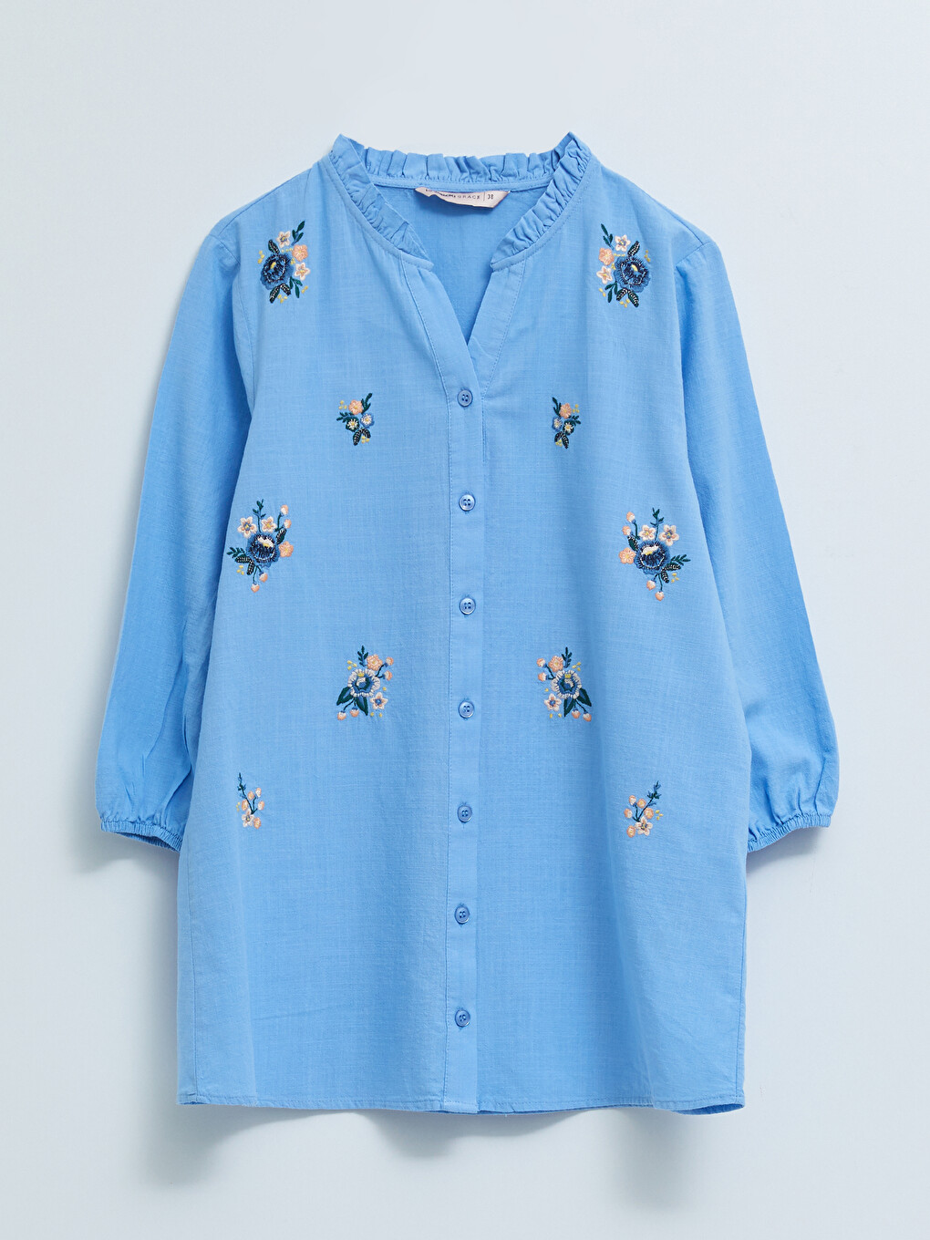Women's Crew Neck Embroidery Cotton Shirt-5