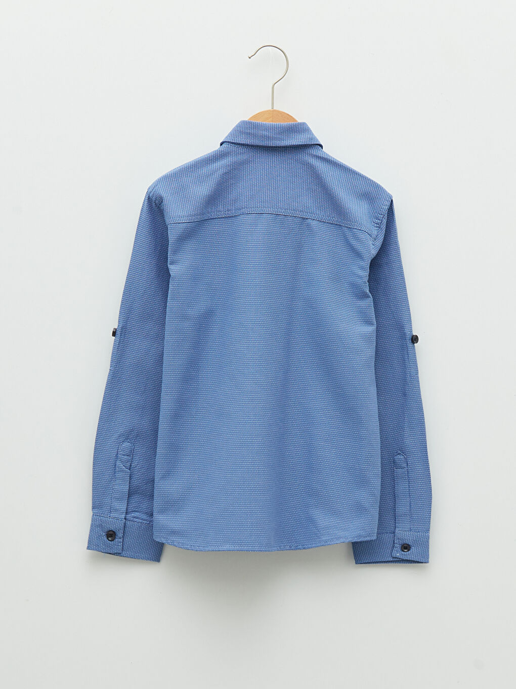 Mavi Kendinden Desenli Uzun Kollu Erkek Çocuk Gömlek ve Kravat-2