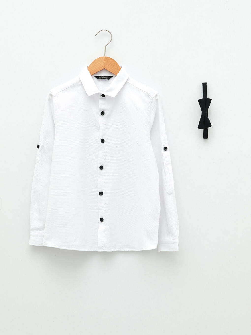 Beyaz Basic Uzun Kollu Erkek Çocuk Gömlek ve Papyon-1
