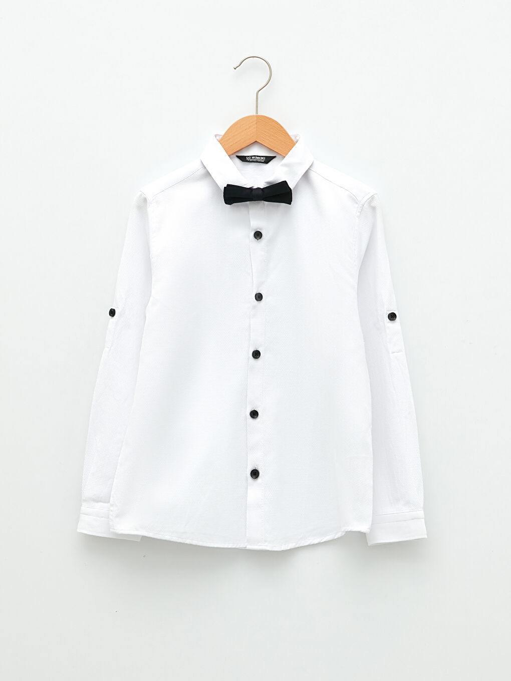 Beyaz Basic Uzun Kollu Erkek Çocuk Gömlek ve Papyon-2