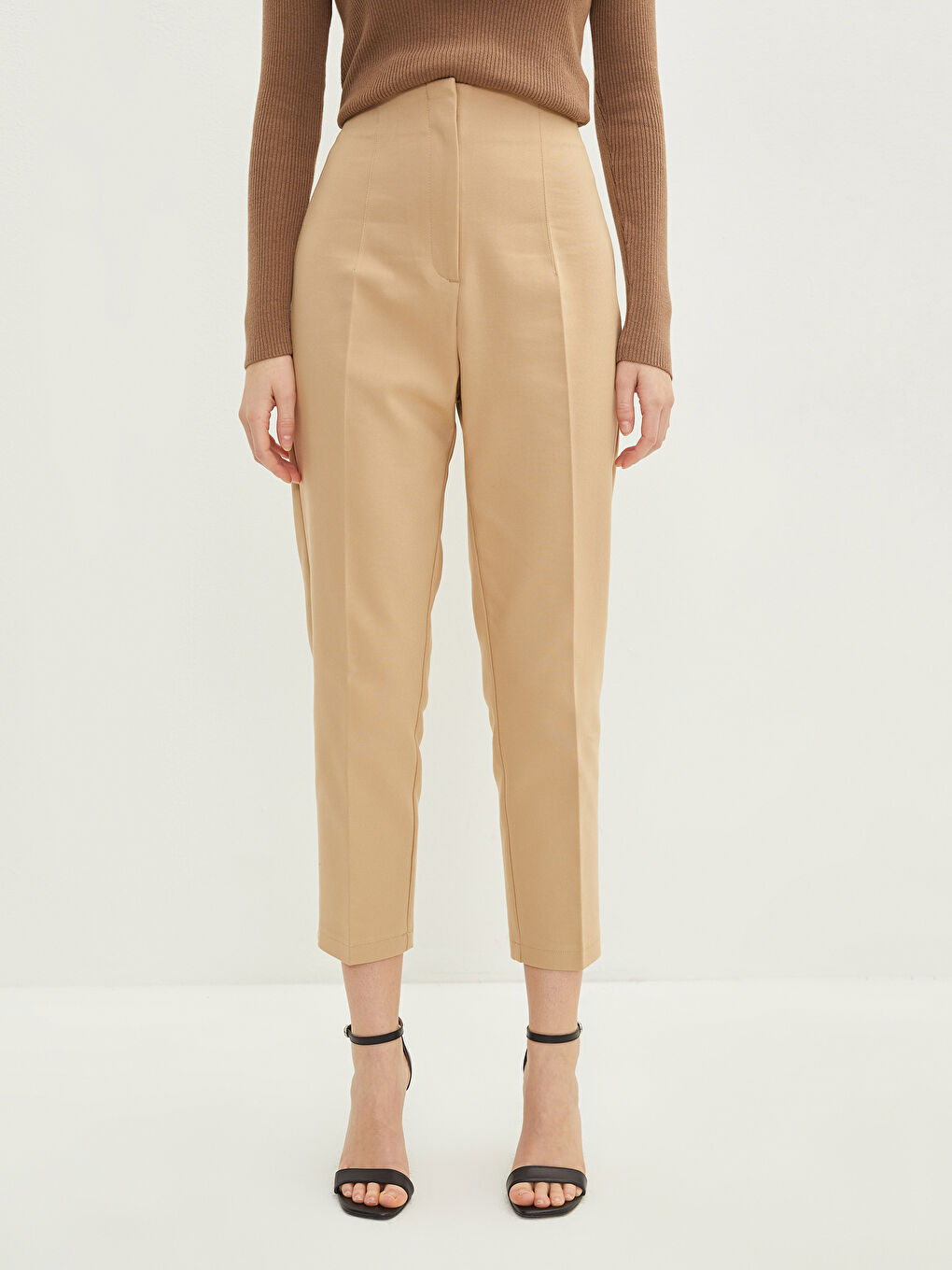 بنطلون سادة عالي الخصر بقصة عادية للسيدات-2