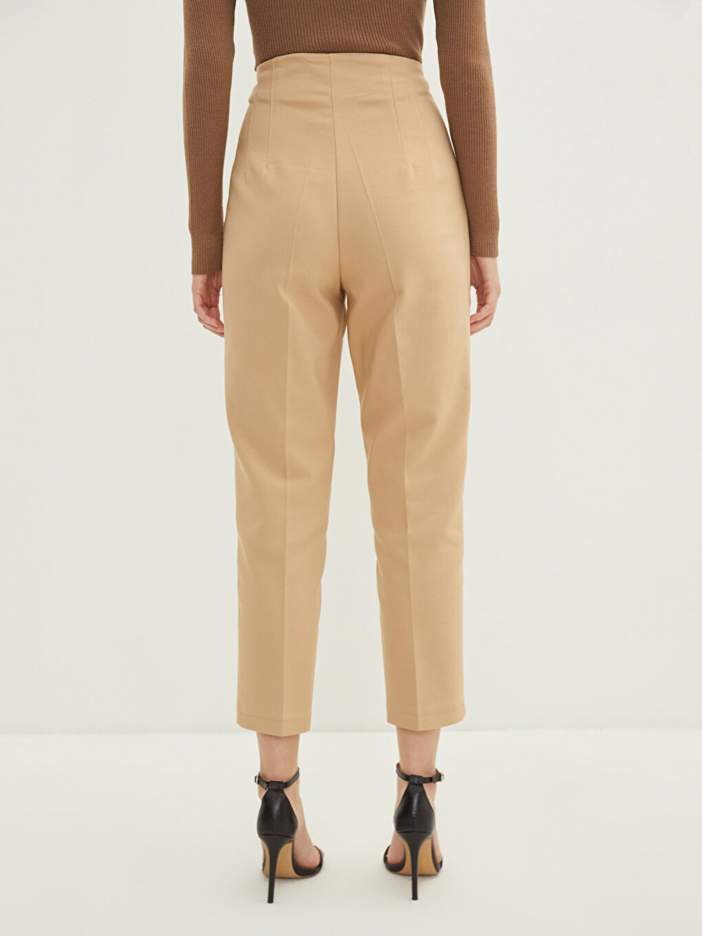 بنطلون سادة عالي الخصر بقصة عادية للسيدات-4