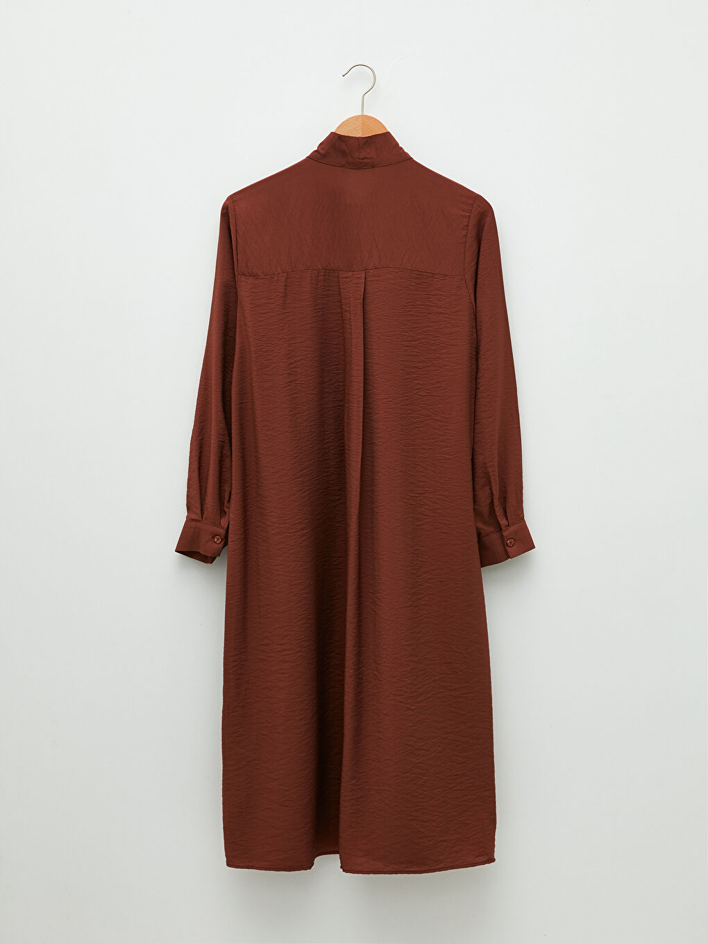 Kahverengi Bağlamalı Yaka Düz Uzun Kollu Kadın Tunik-5