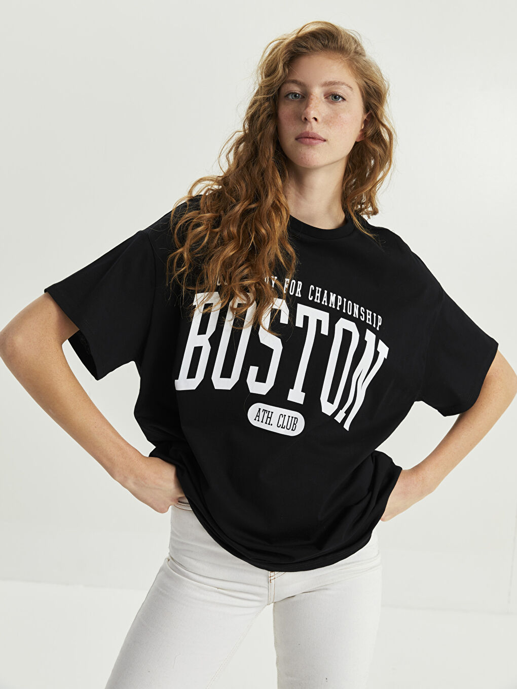 Crew Neck Printed Short Sleeve Oversized Cotton Women's T-Shirt-2