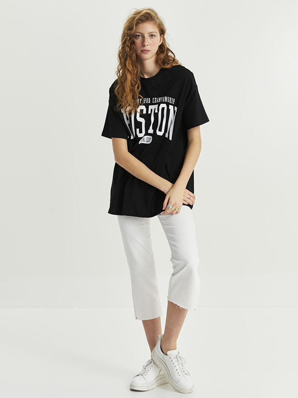 Crew Neck Printed Short Sleeve Oversized Cotton Women's T-Shirt-3