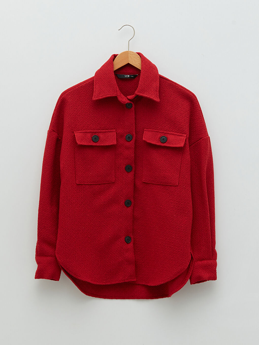 Front Button Closure Straight Long Sleeve Oversize Women's Tweed Shirt Jacket-6