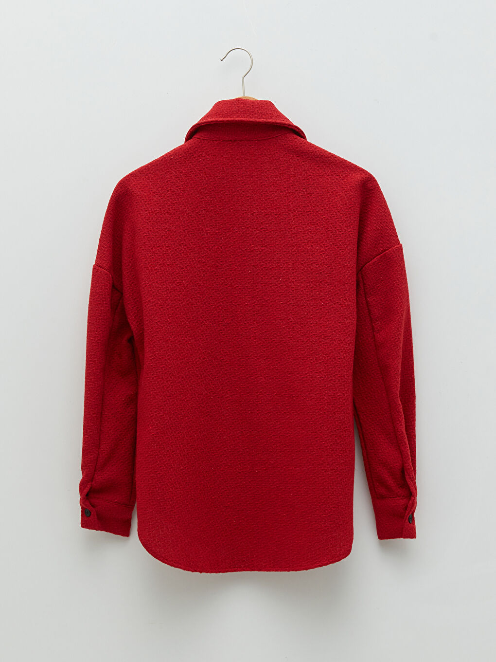 Front Button Closure Straight Long Sleeve Oversize Women's Tweed Shirt Jacket-5